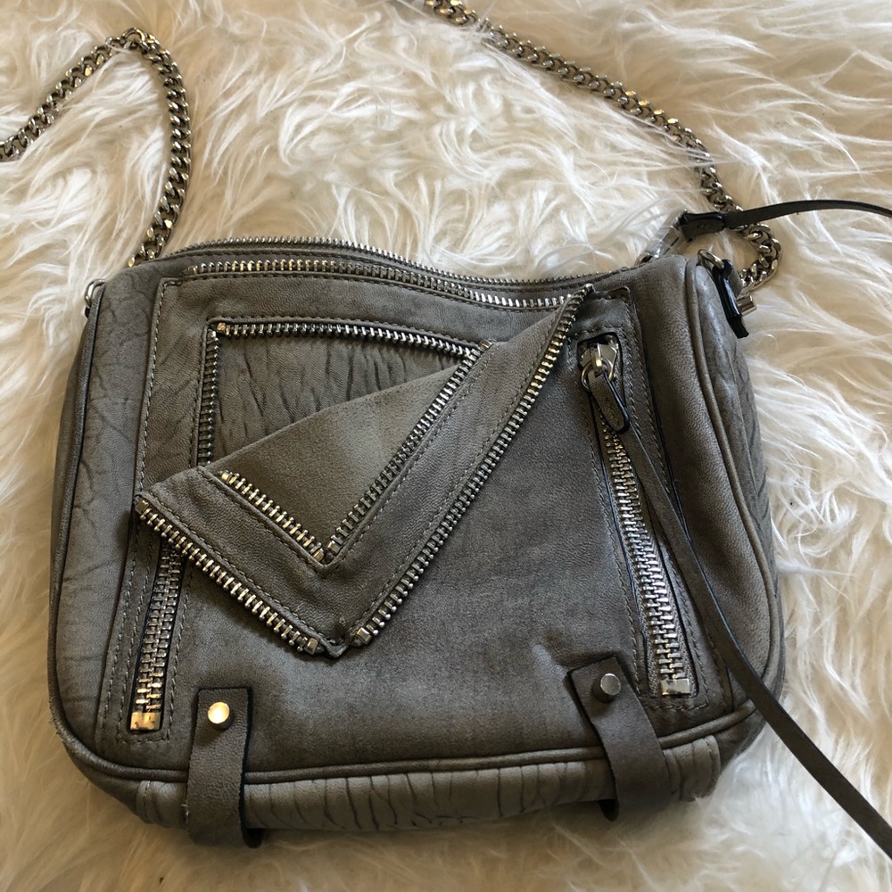 She+ lo let it ride small grey suede shoulder bag